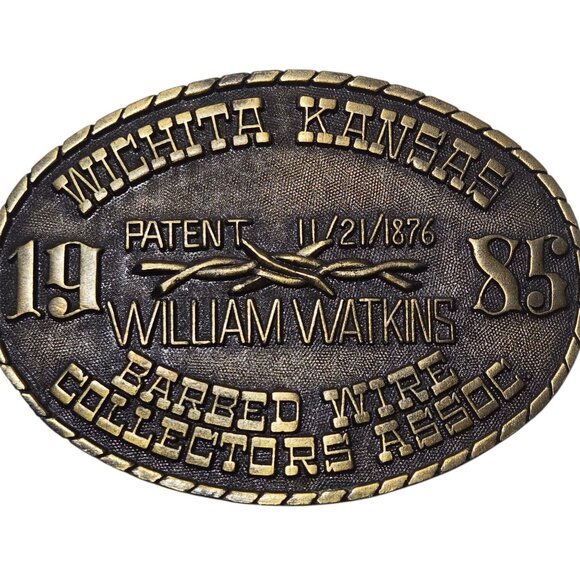 Barbed Wire Collectors Belt Buckle 1985 William Watkins Barbwire Wichita Kansas - Picture 1 of 11